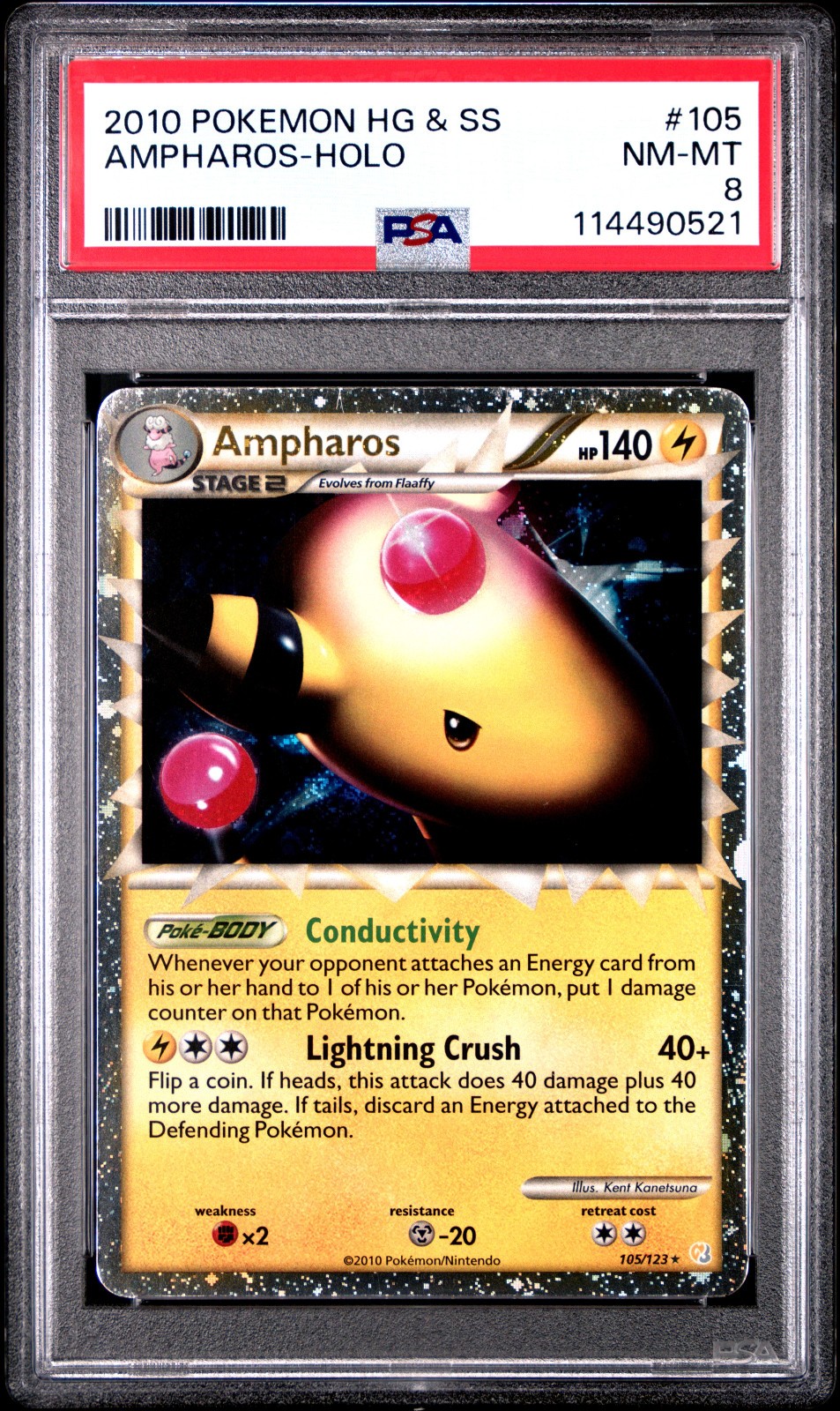 2010 POKEMON HEARTGOLD AMPHAROS PRIME #105 ULTRA RARE PSA 8 NM #114490521