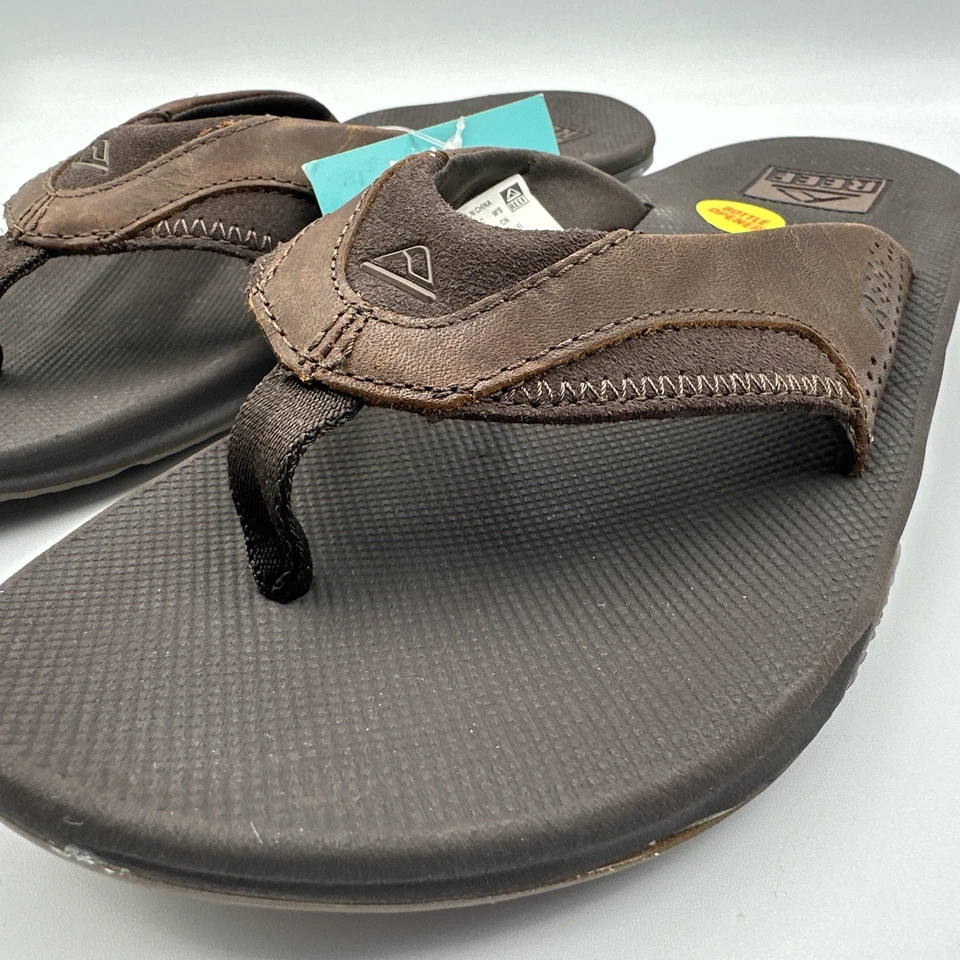 Chinelos Reef Leather Fanning - Abridor de Garrafa - Marrom Escuro - Masculino 9 **NOVO** - Imagem 3 de 4