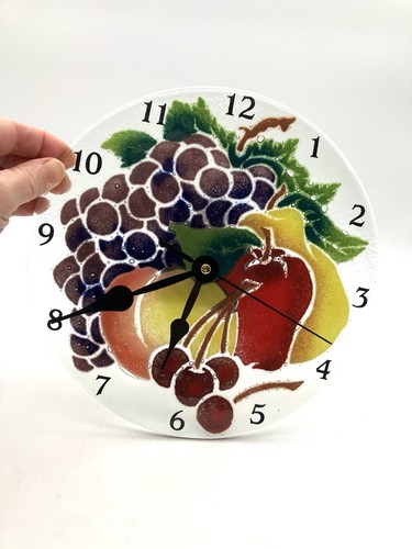 Peggy Karr 9” Wall Clock Harvest Fruit Fused Art Glass NEW Movement And Hands