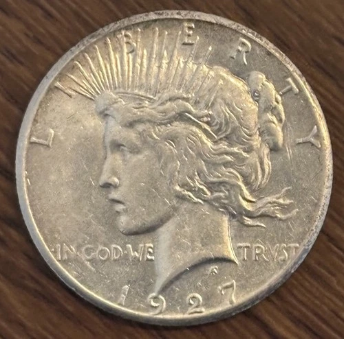 1927 Peace Dollar US $1 Coin 90% Silver Uncirculated Low Mintage AU/BU