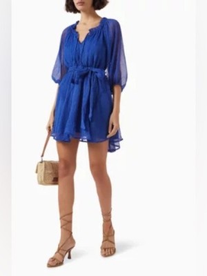 MINKPINK Lily Puff-sleeve Mini Dress in Chiffon. Royal Blue Sz X-Small