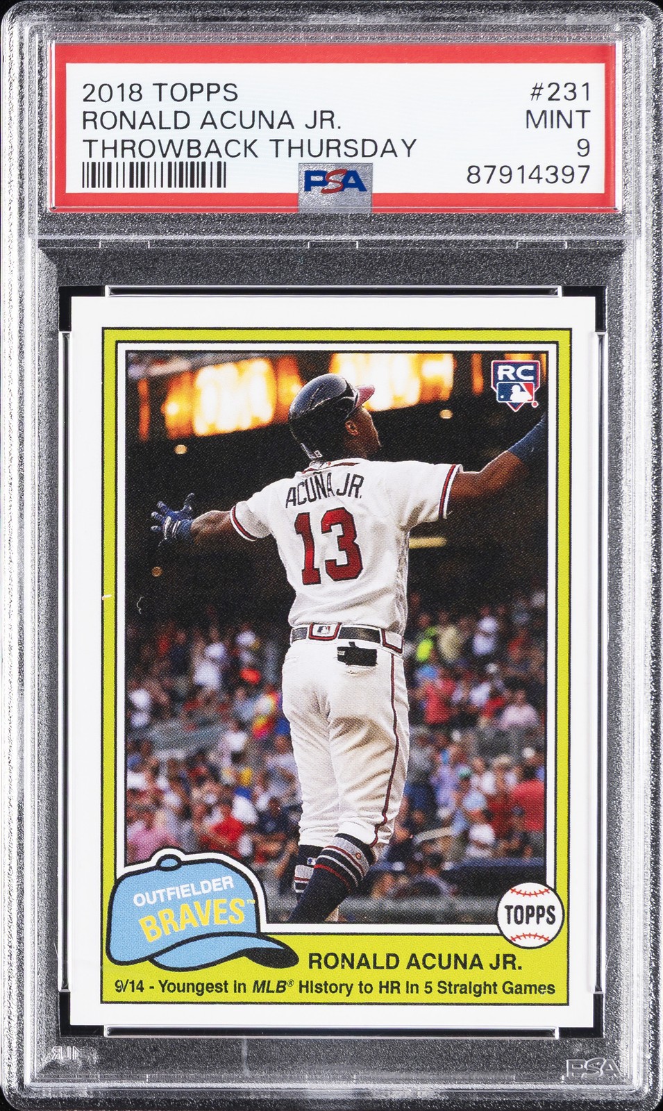 2018 TOPPS THROWBACK THURSDAY #231 RONALD ACUNA JR. ROOKIE RC PSA 9