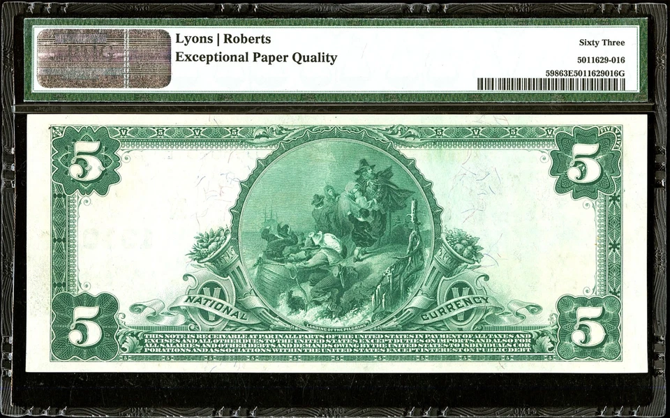 PMG 63 EPQ 1902 The Central NB of Middletown Connecticut $5 Fr#598 Charter #1340 - Image 3 of 3