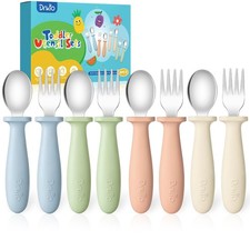 8 Pieces Toddler Utensils Set - Kids Silverware Set with Silicone Handle Chil...