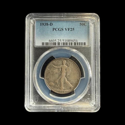 1938-D Walking Liberty Silver Half Dollar 50C 90% Silver PCGS VF25 - 0389