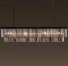 SILJOY 47 in. 8-Light Black and Smoke Crystal Chandelier Modern Dining Room Pend