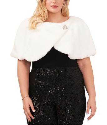 MSK Womens Faux Fur Embellished Cape Jacket, natural, Plus Size, 3X