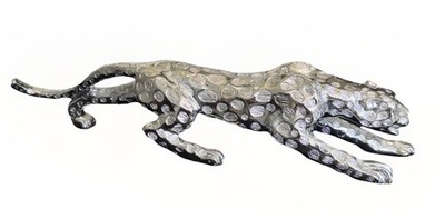 Stalking Silver Chrome Leopard Statue 31'' Prowling Panther Cheetah Figurine