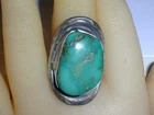 NAVAJO VINTAGE STERLING SILVER HAND TOOLED OLD TURQUOISE RING- SIZE 6 1/4!