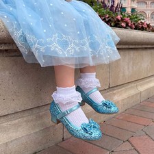 Girls Mary Jane Heels Glitter Dress Shoes Bow Princess Party Wedding