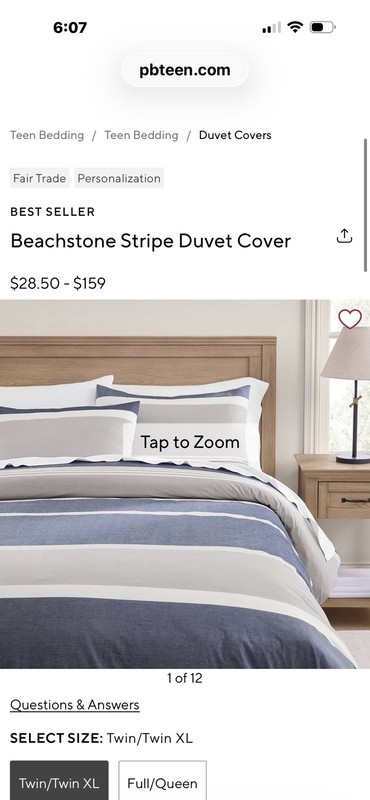 Pottery Barn Teen Beachstone Stripe Duvet Cover And Sham Twin XL