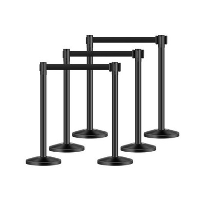 Stanchion Post, 6 Pcs Stanchions with Retractable Belts, Carbon Steel Black Stan