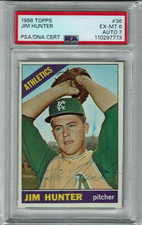 1966 Topps #36 Jim Hunter PSA/DNA EX-MT 6 AUTO 7 Low Pop (Only 1 Higher)