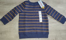 Cat  Jack Navy Blue  Brown Striped Crew Sweatshirt Toddler Boys Size 2T NWT