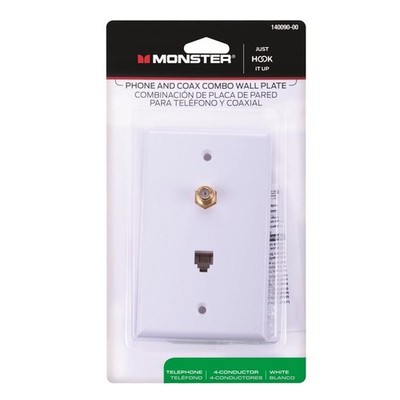 Monster Just Hook It Up White 1 gang Plastic Coax/Phone Wall Plate