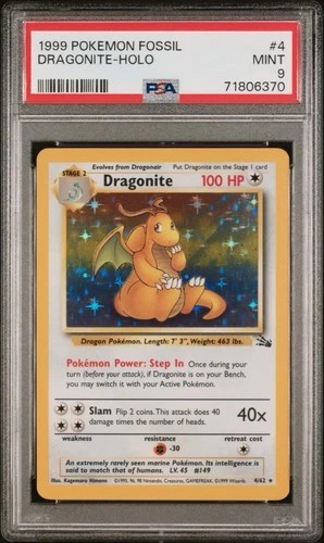 1999 POKEMON FOSSIL #4 DRAGONITE-HOLO PSA 9