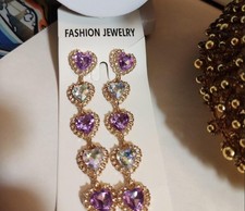 Rhinestone 5 Heart Dangle Earrings