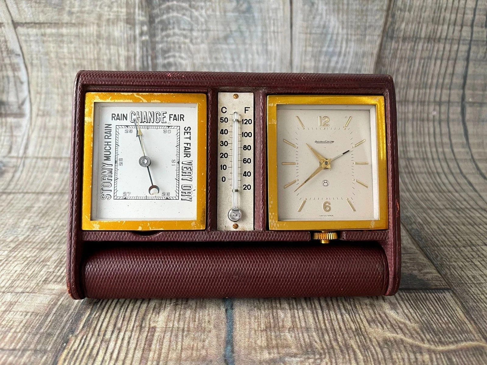 Jaeger LeCoultre — Original VINTAGE JAEGER LECOULTRE Hand Wind Travel Alarm Clock - WEATHER STATION