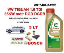 KIT TAGLIANDO OLIO CASTROL EDGE 5W30 5LT+ 4 FILTRI BOSCH VW TIGUAN 1.6 TDI 85KW