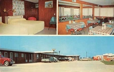 SAND'S MOTEL Charleston MO Oasis Restaurant Roadside Mid-Century Modern Postcard