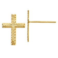 14K Solid Yellow Gold Cross Dangle Stud Earrings