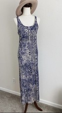 Anthropologie Lilka Maxi Dress Sleeveless Blue Ikat Batik Print Sz M Boho Beachy