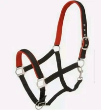 Tough 1 #50-2022 Nylon Padded Yearling Halter with Satin Hardware, Black Red