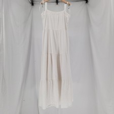 Express Off White Textured Cotton Shoulder Tie Tiered Maxi Dress Sz L Stretch