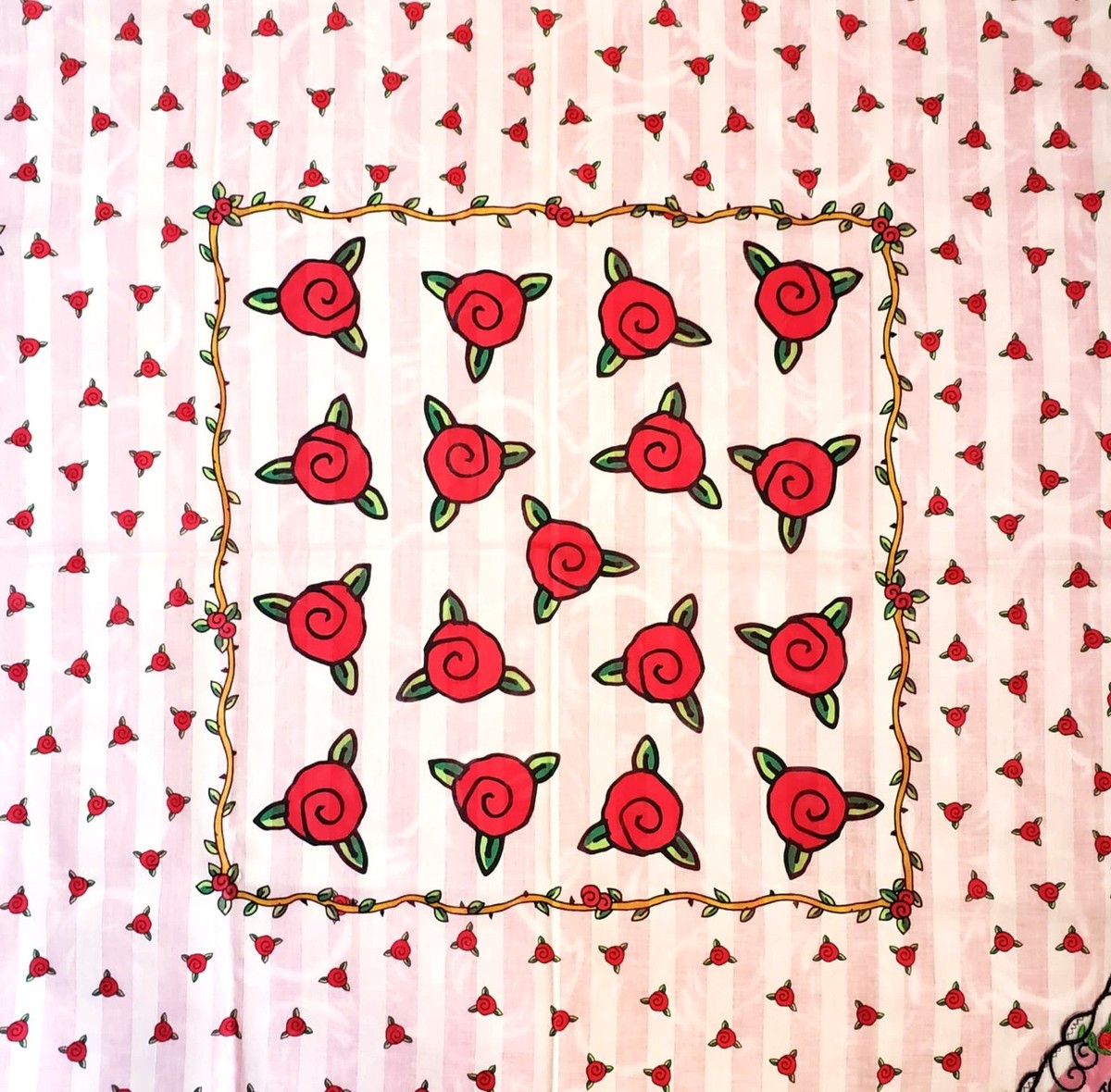 Vintage Betsey Johnson Y2K White Striped Red Roses Floral
