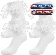 2 Pairs White Ruffle Socks for Women Turn-Cuff Lace Frilly Ankle Sock Comfortabl