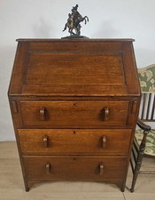 Vintage Oak Writing Bureau Mid 20th-Century Carved Storage Delivery Available