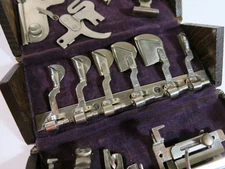 Antique Singer Sewing 1889 Refinished Oak Puzzle Box+Most Attachments