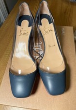 Christian Louboutin Grandola 55 sandalo con tacco a blocco in pelle blu PVC pompa 37
