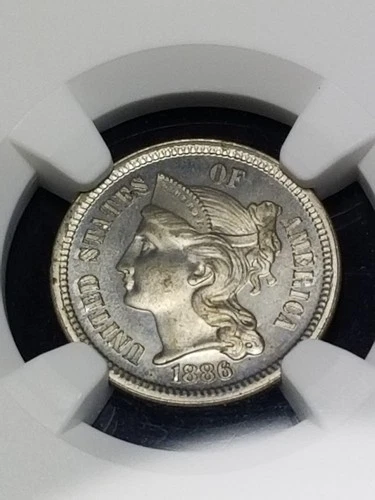 1886 Three Cent Nickel PF-64 NGC Nice Toning and Cameo. Holder In EX Condition.