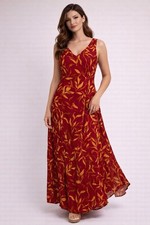 Vintage Y2K Red Yellow Floral Maxi Dress Flowy Lined Fairy Coastal Beach 14P