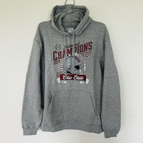 Ohio State Buckeyes National Champs 2024 Gray Pullover Sweatshirt Hoodie Large