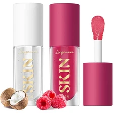 LANGMANNI Moisturizing Lip Oil,No-Sticky Gloss Balm (Raspberry+Coco) 