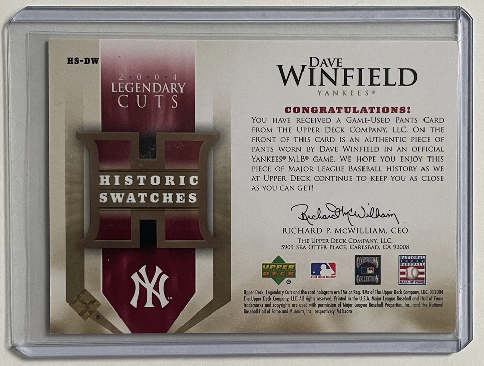 Dave Winfield 2004 SP Legendary Cuts - Historic Swatches Jersey Card - Image 2 of 2