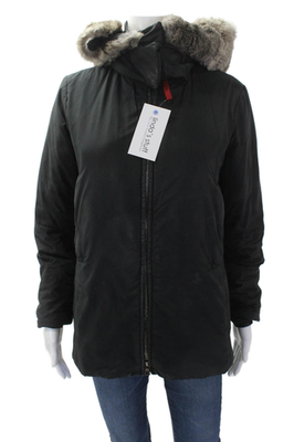 #ad Prada Womens Zippered Long Sleeve Hooded Winter Basic Jacket Black Size 38 $113.01