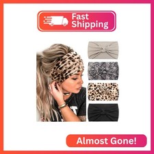DRESHOW 4 Pack Turban Headbands for Women Wide Vintage Head Wraps Knotted Cute H