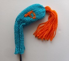 CUBIERTA PARA LA CABEZA DE PALO DE GOLF VERDE AZULADO/NARANJA BORLA TEJIDA A MANO 8" ajuste putter, hierros, cuñas