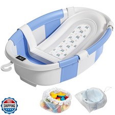 Collapsible Baby Bathtub, Baby Tubs for Newborns with Soft Cushion and Thermo