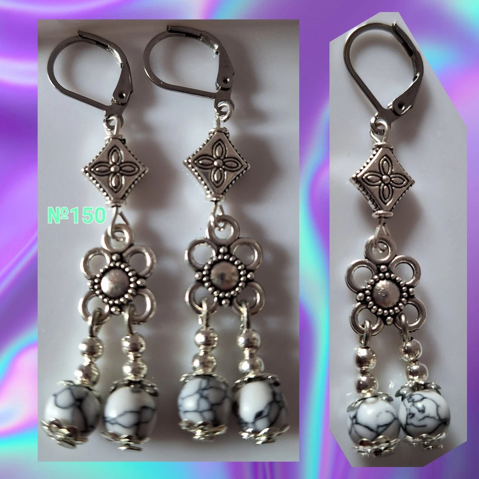 Boucles d'oreilles fantaisie faites mains - Fermoirs hypoallergéniques - Photo 1/1