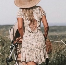 Spell & The Gypsy Collective Celestial Mini Play Dress Size S Boho Ruffle Beige