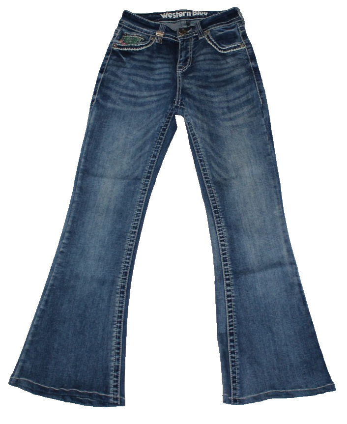 VTG Y2K Western Blue Women’s Jeans Size 1 Blue Flare Faded Embroidered Bootcut