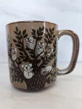 Stoneware Mug With Animals In A Tree Vintage Owl Koala Squirrel Raccoon 