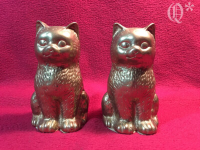 Vintage Pair  Brass Cats Figurines with Hair Fine Detail