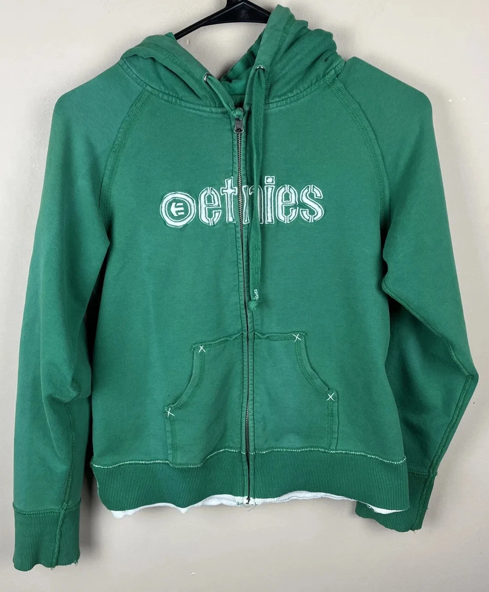 Etnies Full Zip Hoodie Sweatshirt Womens Green Skateboarding Distressed  Shrunk M | eBay