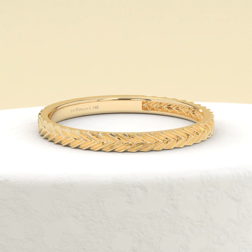 18K Yellow Gold Herringbone Ring, Slim Textured Wedding Band, Minimalist Band - Video 1 of 1