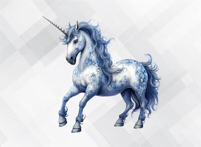 Blau Blumen Einhorn Fantasy Glas Wand Vinyl Aufkleber Abziehbild vb331